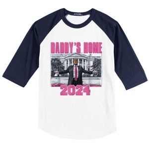 Funny DaddyS Home Trump Pink 2024 Take America Back 2024 Gift Baseball Sleeve Shirt