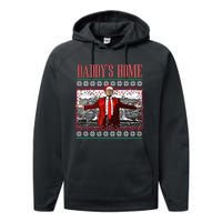 Funny DaddyS Home Trump Ugly Christmas Sweater Xmas Pajamas Performance Fleece Hoodie