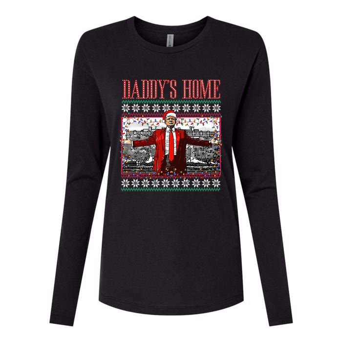 Funny DaddyS Home Trump Ugly Christmas Sweater Xmas Pajamas Womens Cotton Relaxed Long Sleeve T-Shirt