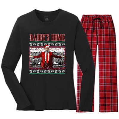 Funny DaddyS Home Trump Ugly Christmas Sweater Xmas Pajamas Women's Long Sleeve Flannel Pajama Set 