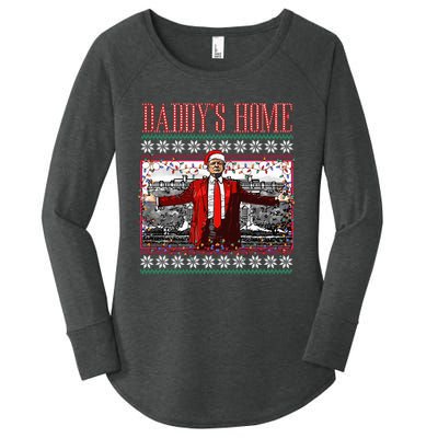 Funny DaddyS Home Trump Ugly Christmas Sweater Xmas Pajamas Women's Perfect Tri Tunic Long Sleeve Shirt