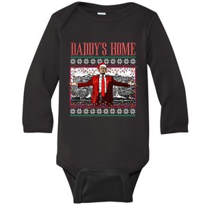 Funny DaddyS Home Trump Ugly Christmas Sweater Xmas Pajamas Baby Long Sleeve Bodysuit