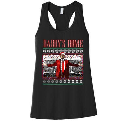 Funny DaddyS Home Trump Ugly Christmas Sweater Xmas Pajamas Women's Racerback Tank