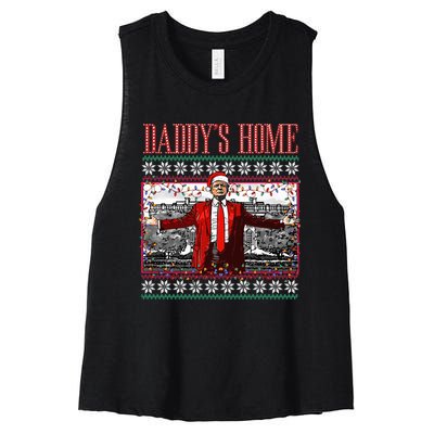 Funny DaddyS Home Trump Ugly Christmas Sweater Xmas Pajamas Women's Racerback Cropped Tank