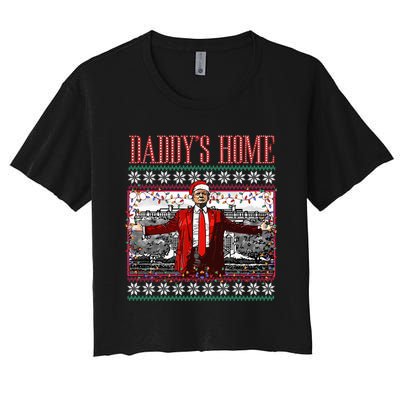 Funny DaddyS Home Trump Ugly Christmas Sweater Xmas Pajamas Women's Crop Top Tee