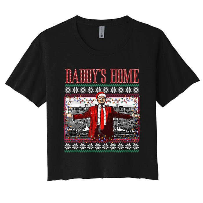 Funny DaddyS Home Trump Ugly Christmas Sweater Xmas Pajamas Women's Crop Top Tee