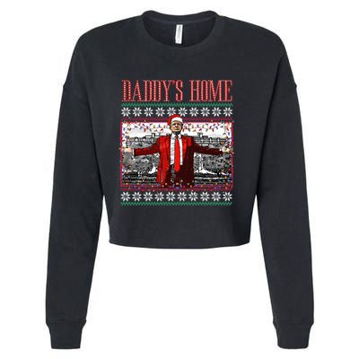 Funny DaddyS Home Trump Ugly Christmas Sweater Xmas Pajamas Cropped Pullover Crew