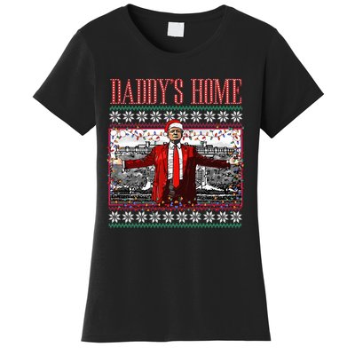 Funny DaddyS Home Trump Ugly Christmas Sweater Xmas Pajamas Women's T-Shirt