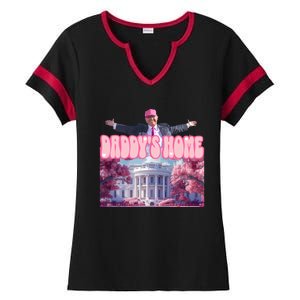 Funny DaddyS Home Trump Pink 2024 Take America Back 2024 Meaningful Gift Ladies Halftime Notch Neck Tee