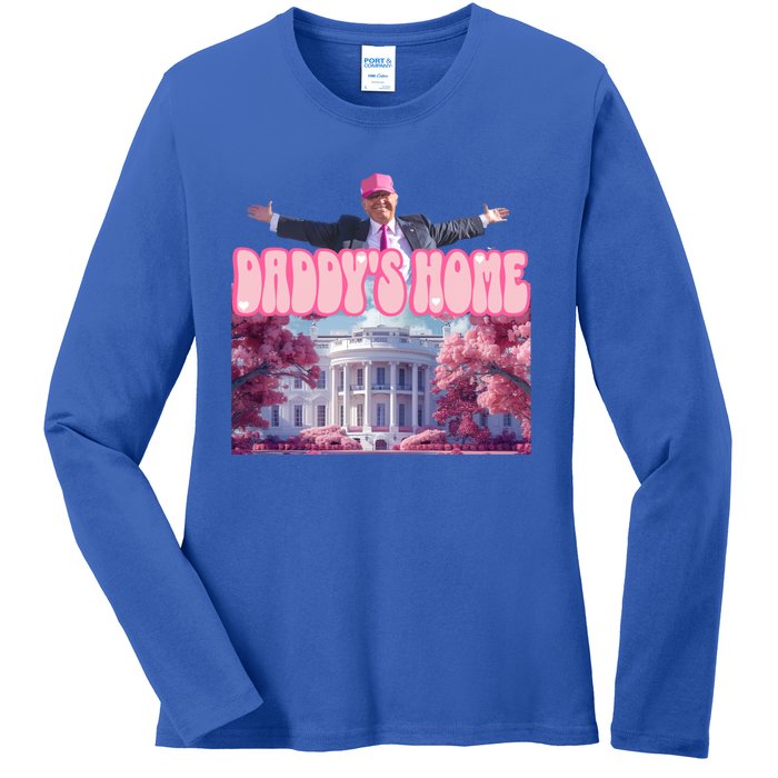 Funny DaddyS Home Trump Pink 2024 Take America Back 2024 Meaningful Gift Ladies Long Sleeve Shirt