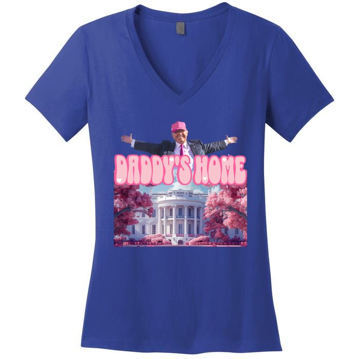 Funny DaddyS Home Trump Pink 2024 Take America Back 2024 Meaningful Gift Women's V-Neck T-Shirt