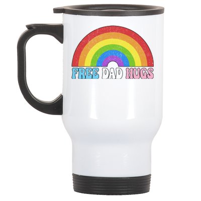 Free Dad Hugs Lgbt Pride Rainbow Gift Stainless Steel Travel Mug