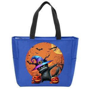 Funny Dabbing Halloween Pumpkin Black Cat Spooky Season Gift Zip Tote Bag