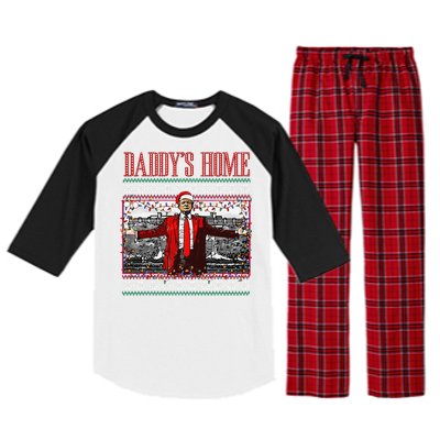 Funny DaddyS Home Trump Ugly Christmas Sweater Xmas Pajamas Raglan Sleeve Pajama Set