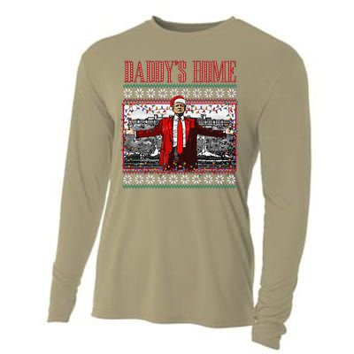 Funny DaddyS Home Trump Ugly Christmas Sweater Xmas Pajamas Cooling Performance Long Sleeve Crew