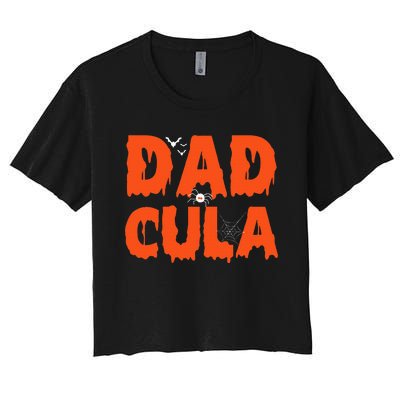 Funny Dadcula Halloween Dad Dracula Costume Momster matching Women's Crop Top Tee