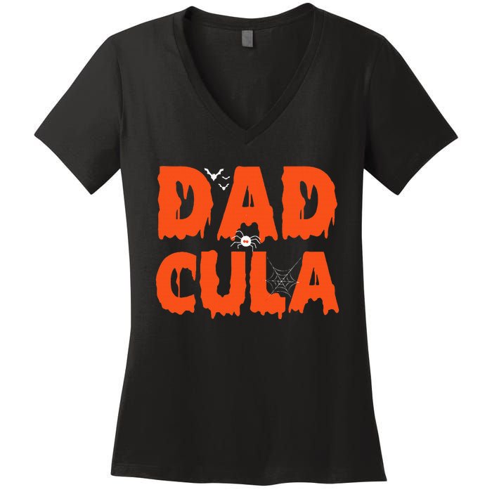 Funny Dadcula Halloween Dad Dracula Costume Momster matching Women's V-Neck T-Shirt