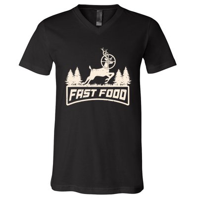 Funny Deer Hunting Season Fast Food Hunter V-Neck T-Shirt