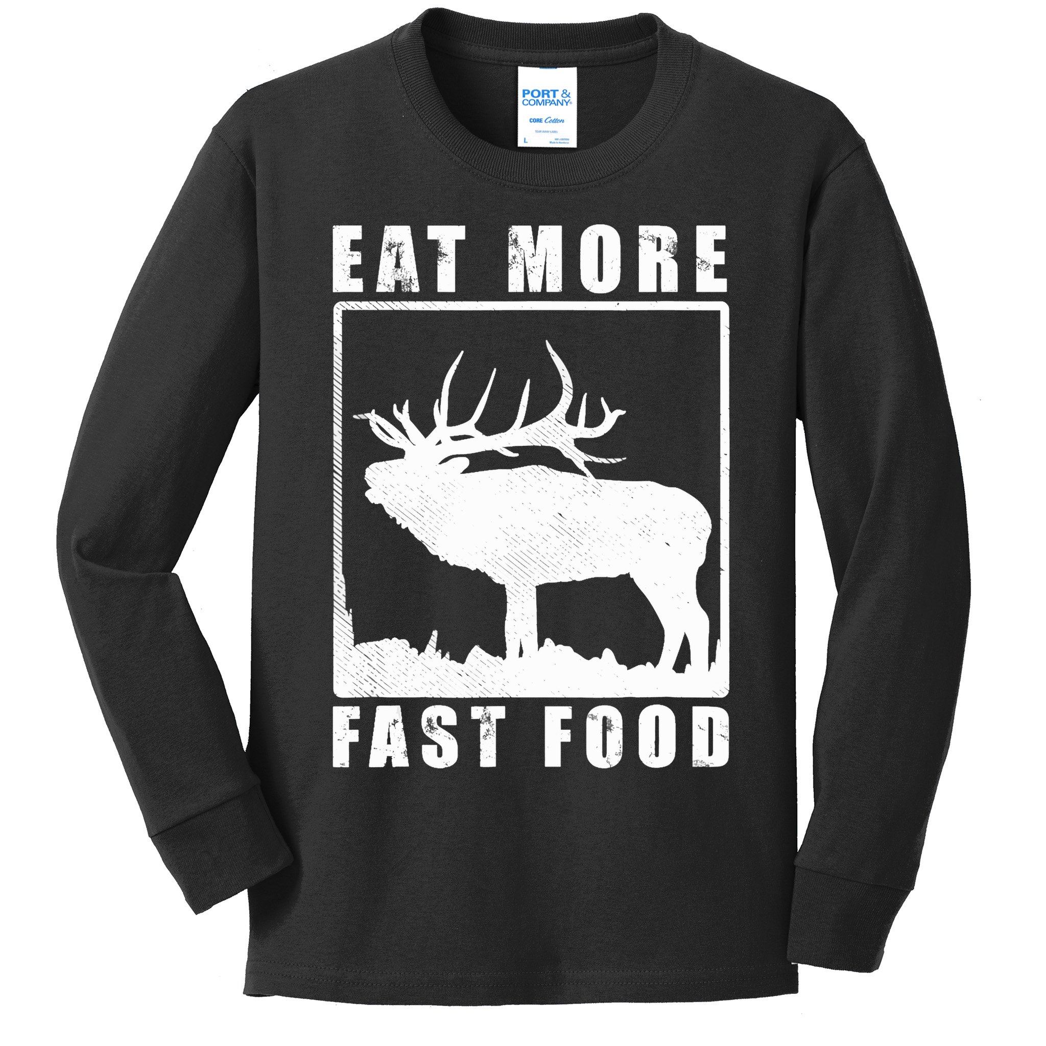 Funny Deer Hunting Season Eat More Fast Food Hunter Kids Long Sleeve Shirt