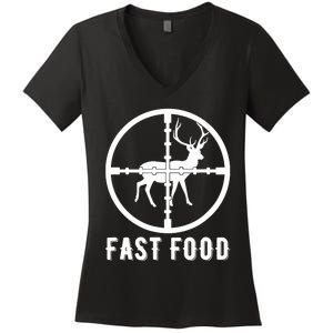 Funny Deer Hunting Season Fast Food Hunter Women's V-Neck T-Shirt