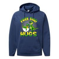 Free Dad Hugs Funny Dinosaurs Sketch Performance Fleece Hoodie