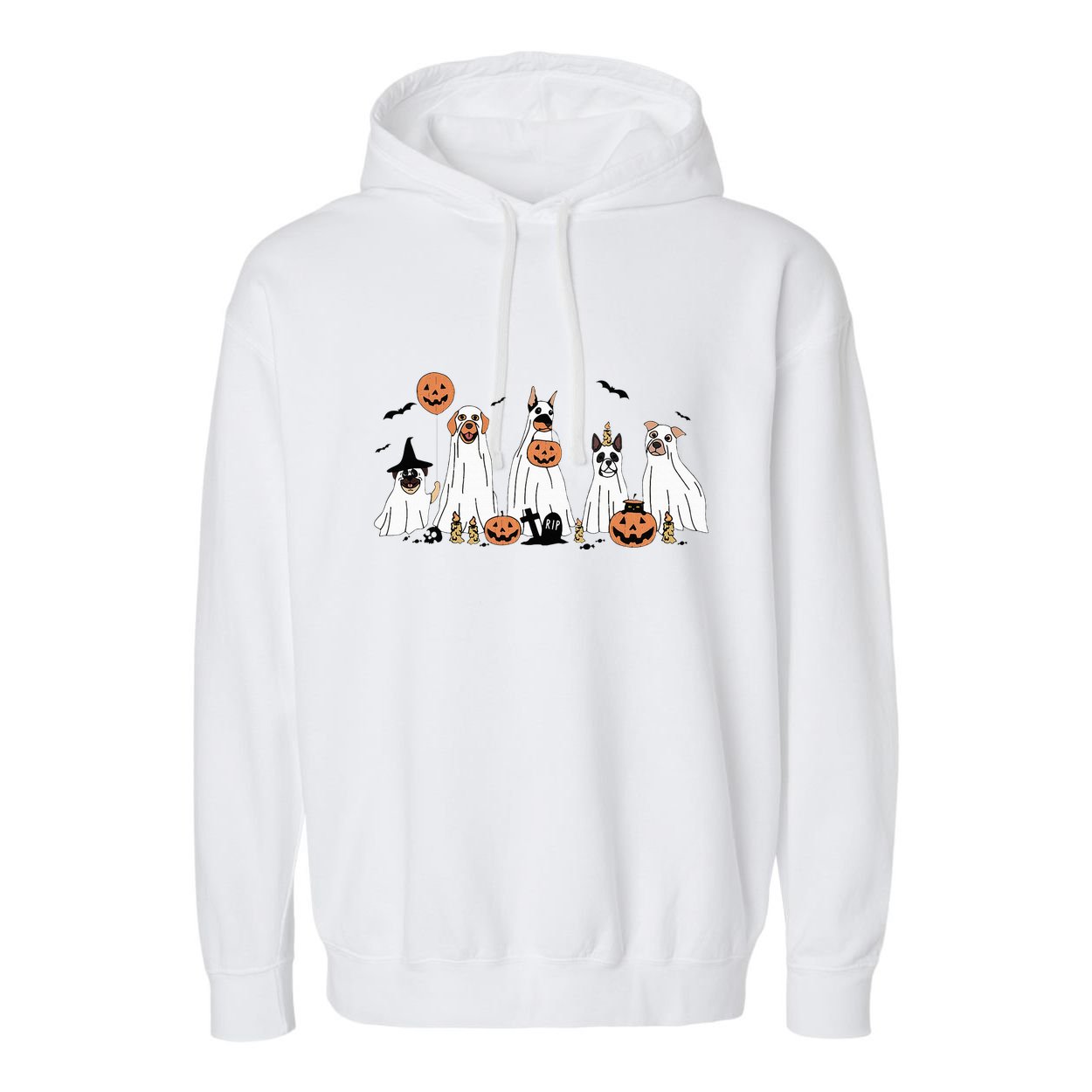 Funny Dog Halloween Trick Or Treat Boo Ghost Pumpkin Dogs Garment-Dyed Fleece Hoodie