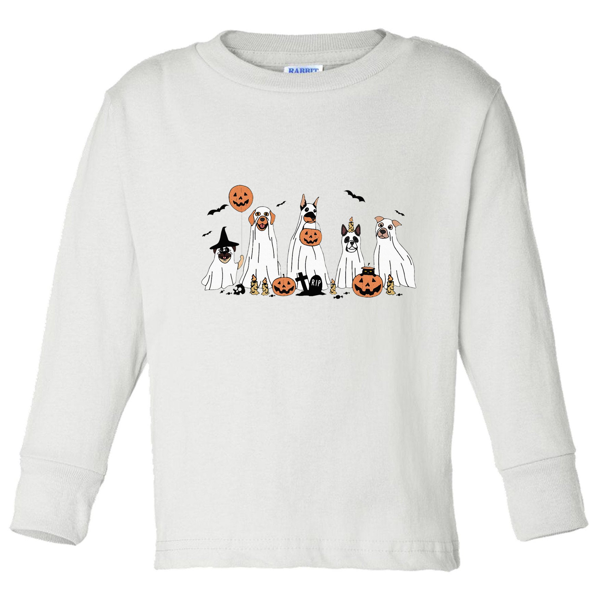 Funny Dog Halloween Trick Or Treat Boo Ghost Pumpkin Dogs Toddler Long Sleeve Shirt