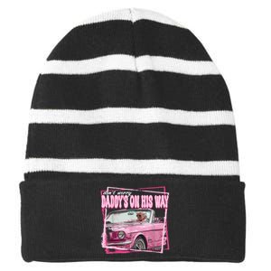 Funny DaddyS Home Trump Pink 2024 Take America Back 2024 Striped Beanie with Solid Band