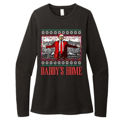 Funny DaddyS Home Trump Ugly Christmas Sweater Xmas Pajamas Womens CVC Long Sleeve Shirt