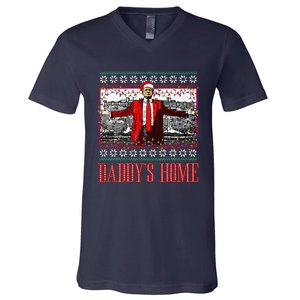 Funny DaddyS Home Trump Ugly Christmas Sweater Xmas Pajamas V-Neck T-Shirt