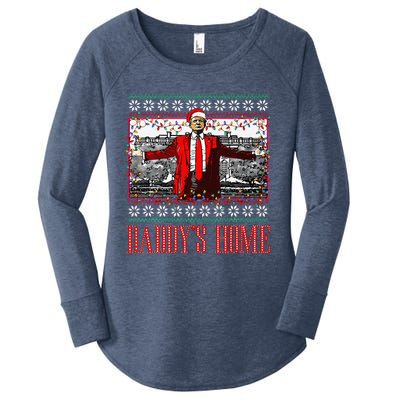 Funny DaddyS Home Trump Ugly Christmas Sweater Xmas Pajamas Women's Perfect Tri Tunic Long Sleeve Shirt