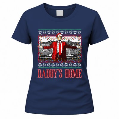 Funny DaddyS Home Trump Ugly Christmas Sweater Xmas Pajamas Women's T-Shirt