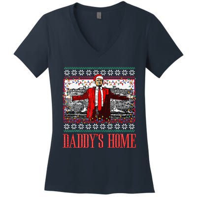 Funny DaddyS Home Trump Ugly Christmas Sweater Xmas Pajamas Women's V-Neck T-Shirt