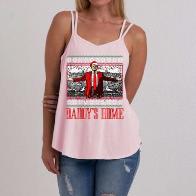 Funny DaddyS Home Trump Ugly Christmas Sweater Xmas Pajamas Women's Strappy Tank