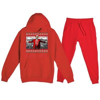 Funny DaddyS Home Trump Ugly Christmas Sweater Xmas Pajamas Premium Hooded Sweatsuit Set