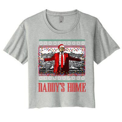 Funny DaddyS Home Trump Ugly Christmas Sweater Xmas Pajamas Women's Crop Top Tee