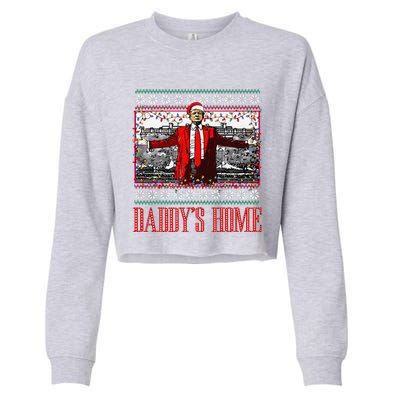 Funny DaddyS Home Trump Ugly Christmas Sweater Xmas Pajamas Cropped Pullover Crew