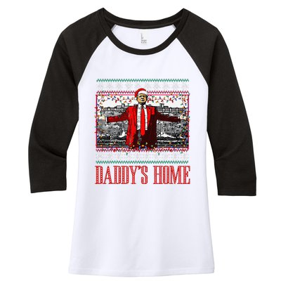 Funny DaddyS Home Trump Ugly Christmas Sweater Xmas Pajamas Women's Tri-Blend 3/4-Sleeve Raglan Shirt