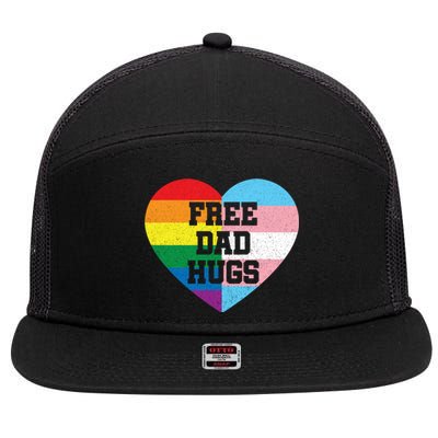 Free Dad Hugs Pride Lgbt Rainbow Flag Family Cool Gift 7 Panel Mesh Trucker Snapback Hat