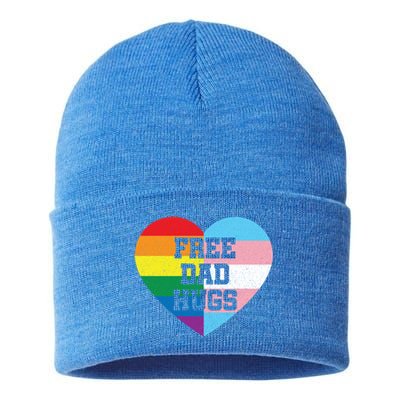 Free Dad Hugs Pride Lgbt Rainbow Flag Family Cool Gift Sustainable Knit Beanie