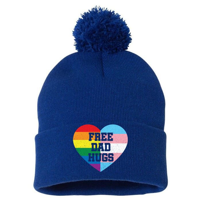 Free Dad Hugs Pride Lgbt Rainbow Flag Family Cool Gift Pom Pom 12in Knit Beanie