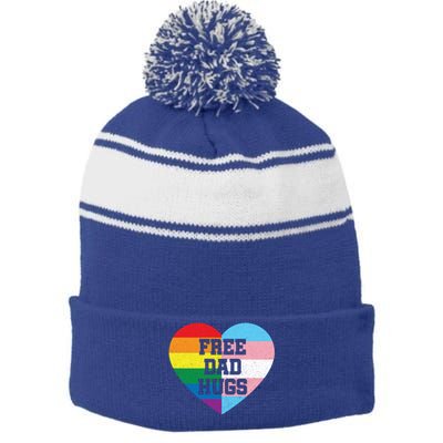 Free Dad Hugs Pride Lgbt Rainbow Flag Family Cool Gift Stripe Pom Pom Beanie