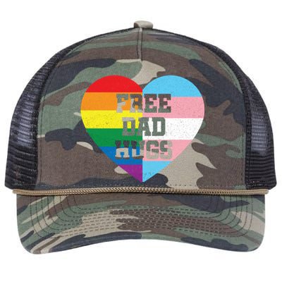 Free Dad Hugs Pride Lgbt Rainbow Flag Family Cool Gift Retro Rope Trucker Hat Cap