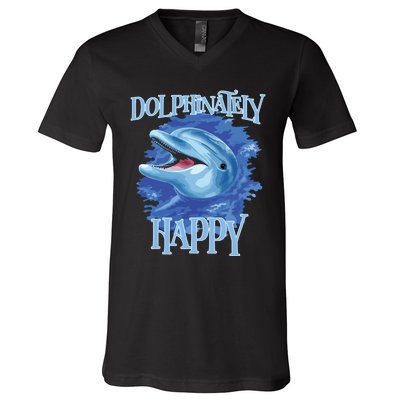 Funny Dolphinately Happy Dolphin Lover Tee Gifts V-Neck T-Shirt