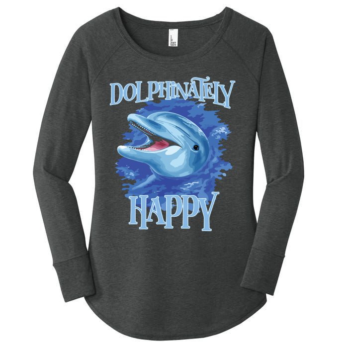 Funny Dolphinately Happy Dolphin Lover Tee Gifts Women's Perfect Tri Tunic Long Sleeve Shirt