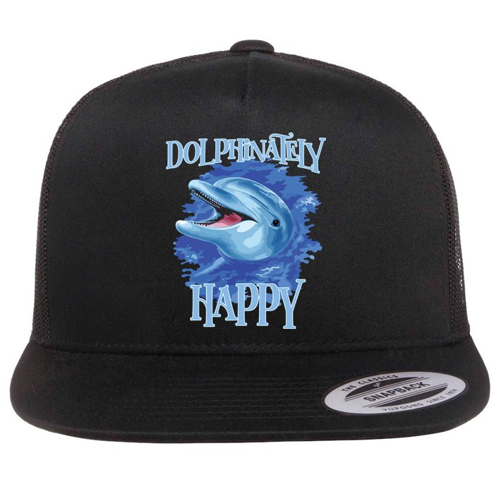 Funny Dolphinately Happy Dolphin Lover Tee Gifts Flat Bill Trucker Hat