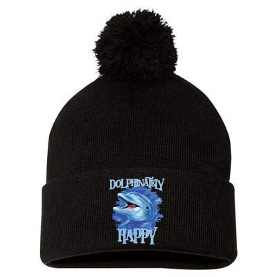 Funny Dolphinately Happy Dolphin Lover Tee Gifts Pom Pom 12in Knit Beanie