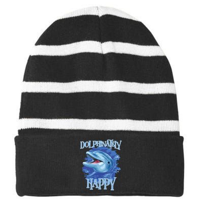 Funny Dolphinately Happy Dolphin Lover Tee Gifts Striped Beanie with Solid Band