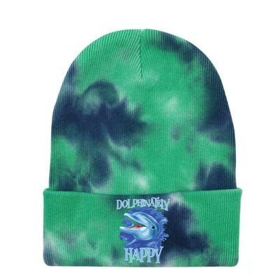 Funny Dolphinately Happy Dolphin Lover Tee Gifts Tie Dye 12in Knit Beanie