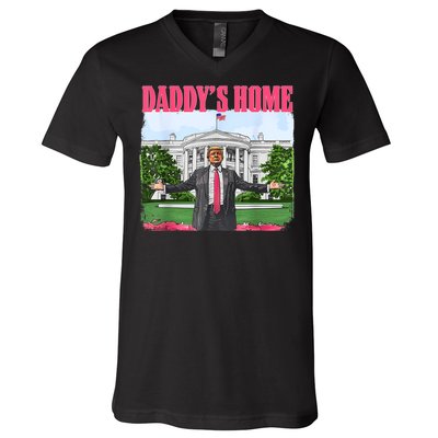 Funny Daddys Home Trump 2024 White House Comeback V-Neck T-Shirt